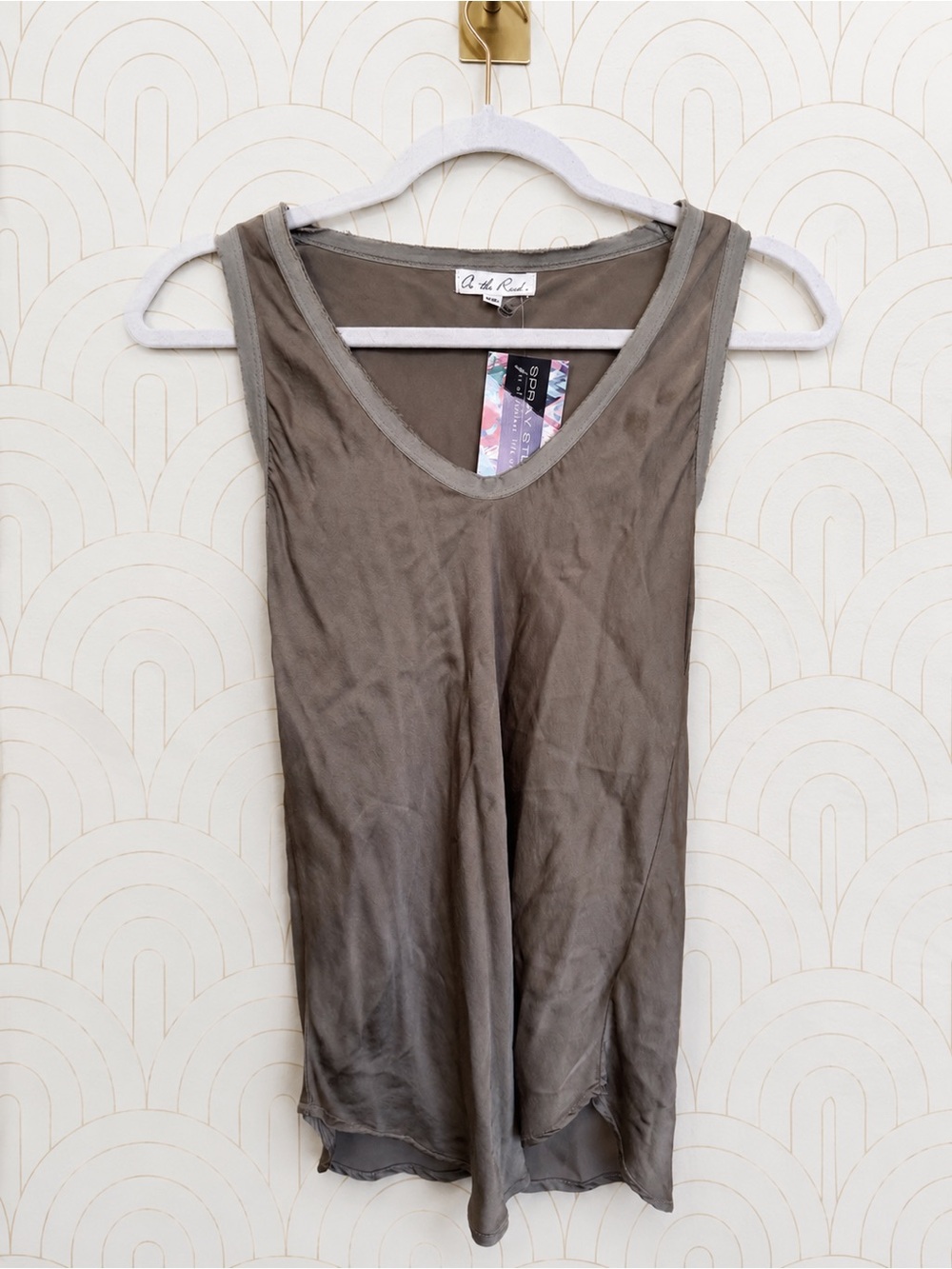On The Road Taupe V-Neck Silk-Feel Tank